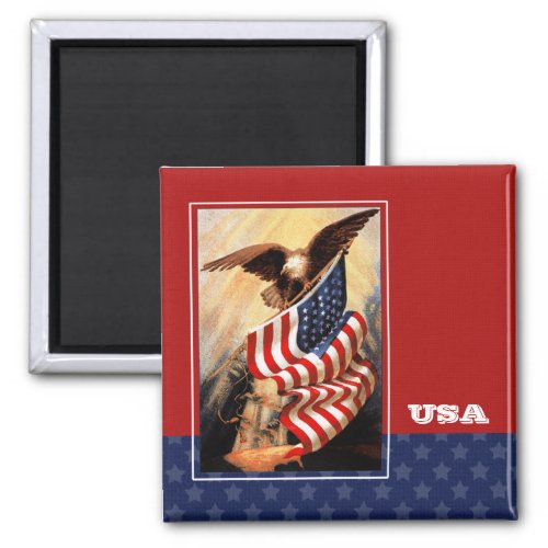 Happy 4th of July Vintage Eagle and USA Flag Magnet
