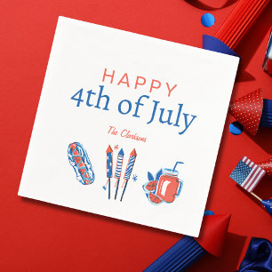 Happy 4th of July Vintage Fireworks Paper Napkin