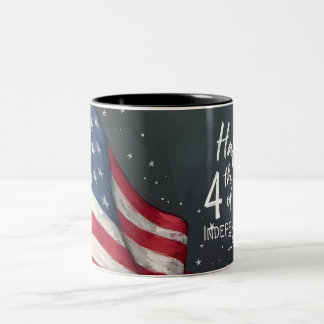 Happy 4th of July Vintage Flag Illustration Art Two-Tone Coffee Mug