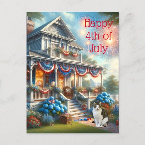 Happy 4th Of July Vintage House Postcard