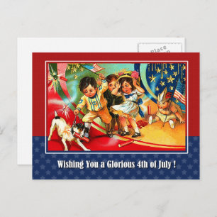 Happy 4th of July. Vintage Kids Postcard