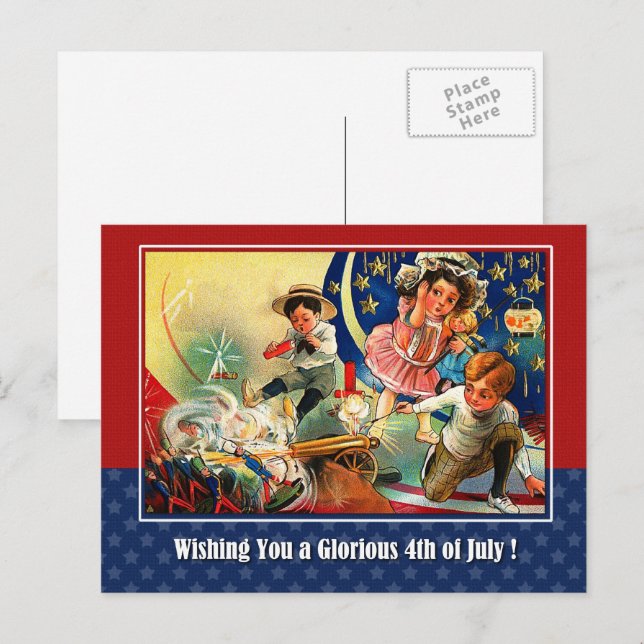 Happy 4th of July. Vintage Kids Postcard (Front/Back)