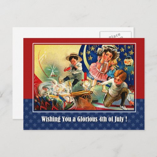 Happy 4th of July Vintage Kids Postcard