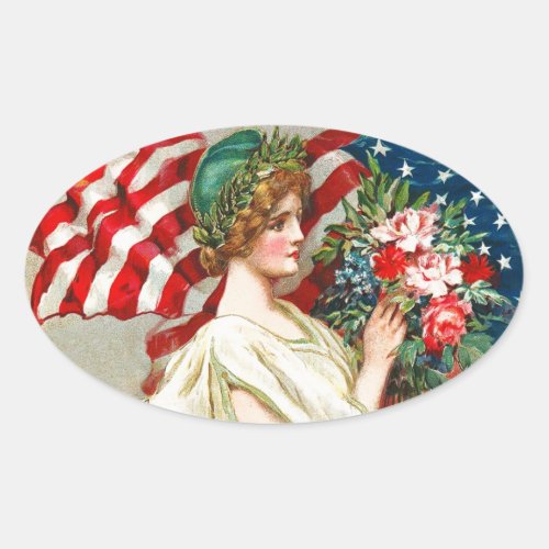 Happy 4th of July Vintage Patriotic Design Oval Sticker