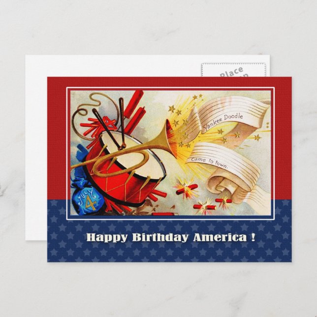 Happy 4th of July. Vintage Patriotic Design  Postcard (Front/Back)