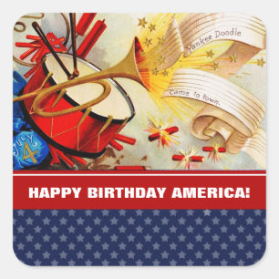Happy 4th of July. Vintage Patriotic Design Square Sticker