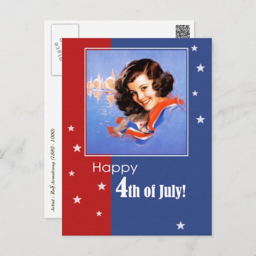 Happy 4th of July Vintage Patriotic Pin_up  Postcard