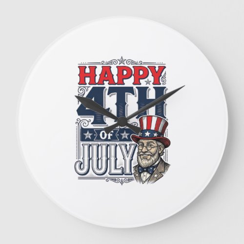 Happy 4th of July Vintage Patriotic Shirt Design_1 Large Clock