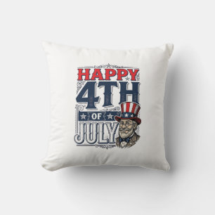 Happy 4th of July Vintage Patriotic Shirt Design_1 Throw Pillow