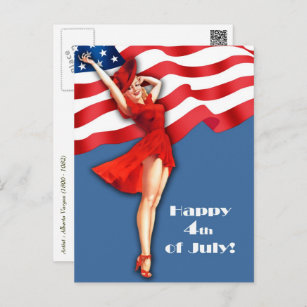 Happy 4th of July. Vintage Pin-up Design Postcards