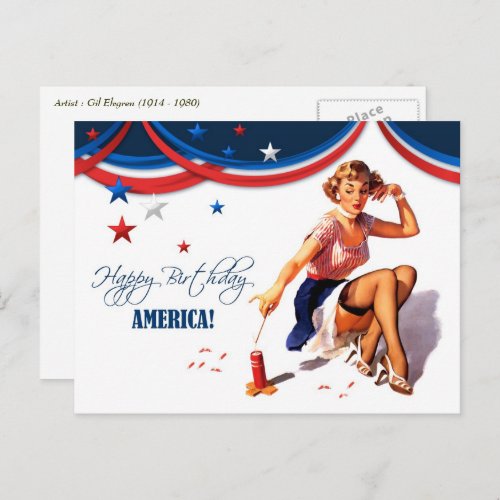 Happy 4th of July Vintage Pin_up Design Postcards