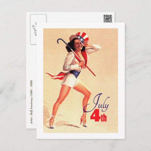 Happy 4th of July Vintage Pin_up  Postcard