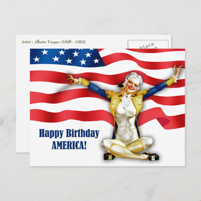 Happy 4th of July. Vintage Pin-up  Postcard (Front/Back)