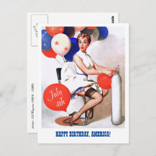 Happy 4th of July. Vintage Pin-up Postcard