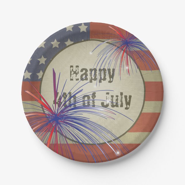 Happy 4th of July | Vintage Style Paper Plates (Front)