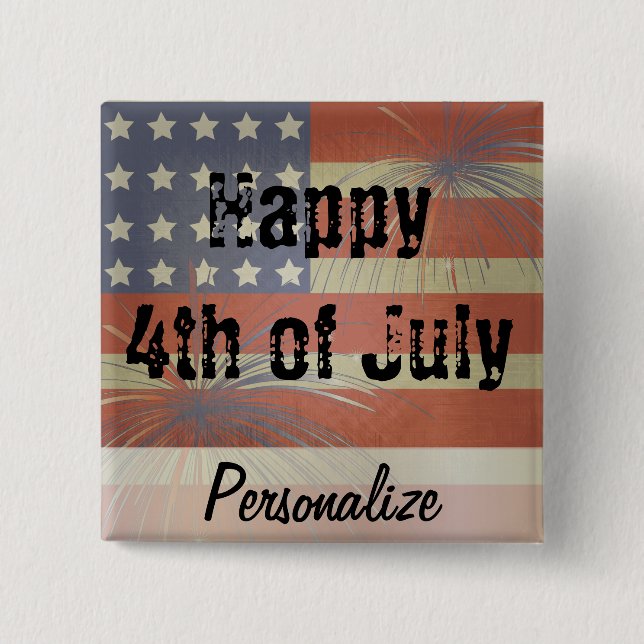 Happy 4th of July | Vintage Style Pinback Button (Front)