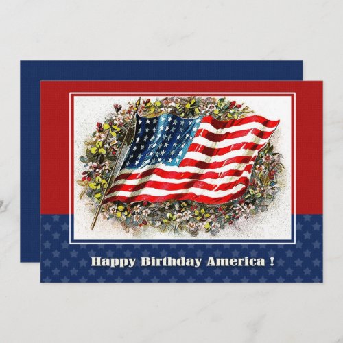 Happy 4th of July Vintage USA Flag and Flowers Card