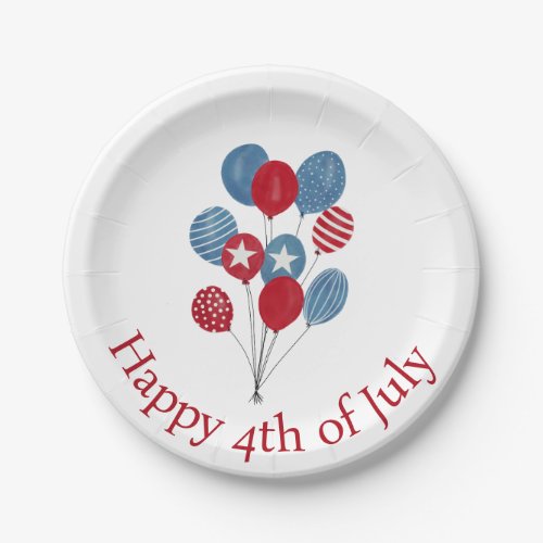 Happy 4th of July watercolor balloons Paper Plates