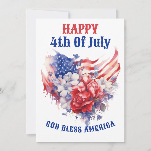 Happy 4th of July watercolor Blue Red Holiday Card
