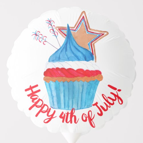 Happy 4th of July watercolor cupcake Balloon