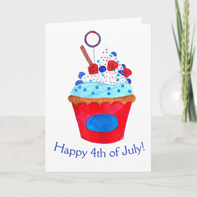 Happy 4th of July watercolor cupcake Card (Front)