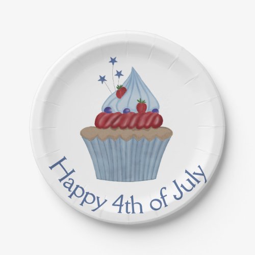 Happy 4th of July watercolor cupcake Paper Plates