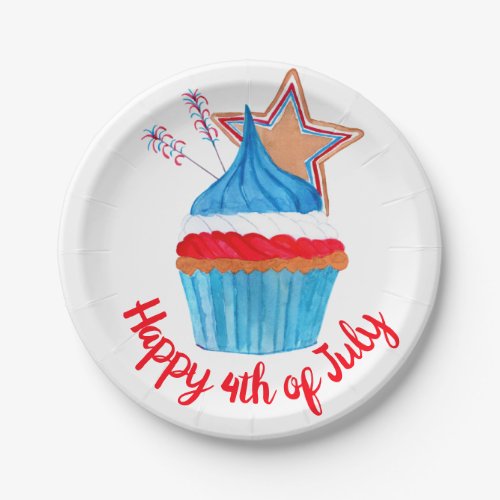 Happy 4th of July watercolor cupcake Paper Plates