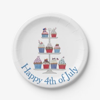Happy 4th Of July Watercolor Cupcakes Paper Plates by studioportosabbia at Zazzle