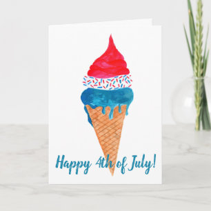 Happy 4th of July watercolor ice cream Card