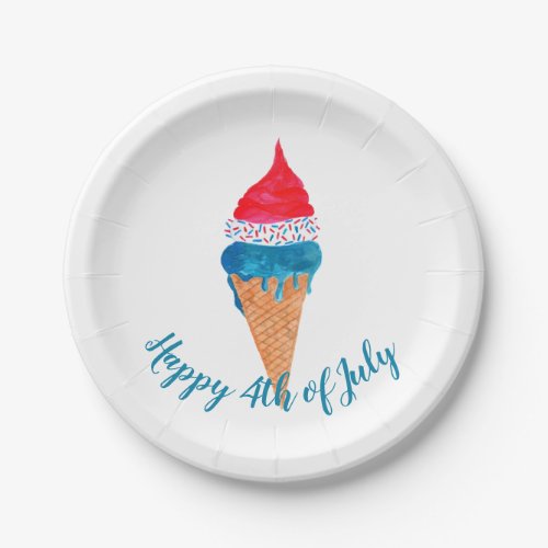 Happy 4th of July watercolor ice cream Paper Plates