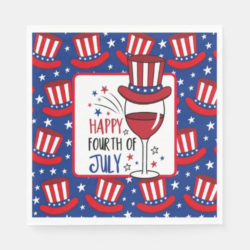 Happy 4th Of July Wine Glass Napkins
