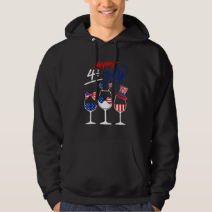 Happy 4th Of July Wine Glass US American Flag  Dri Hoodie