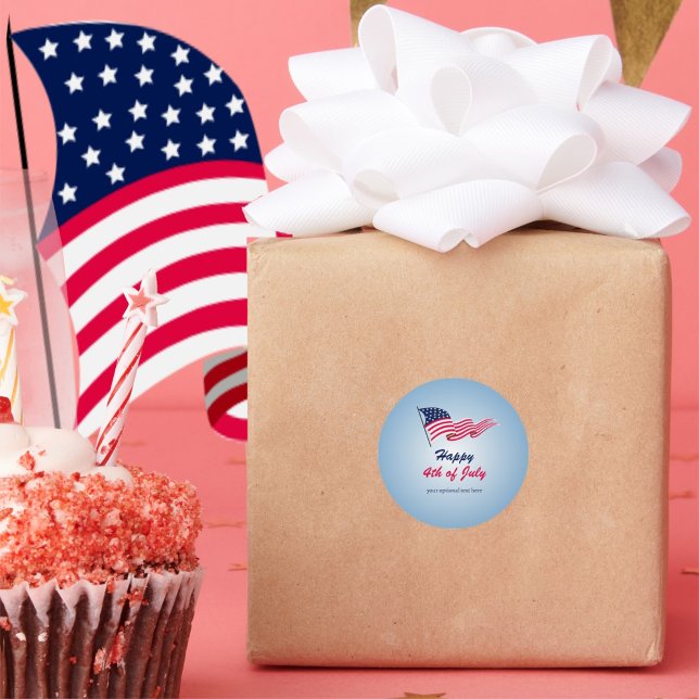 Happy 4th of July with American flag Classic Round Sticker (Creator Uploaded)
