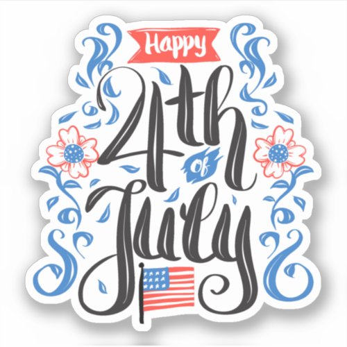 Happy 4th Of July with American Flag Sticker