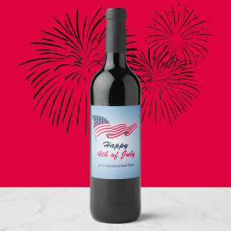 Happy 4th of July with American flag Wine Label