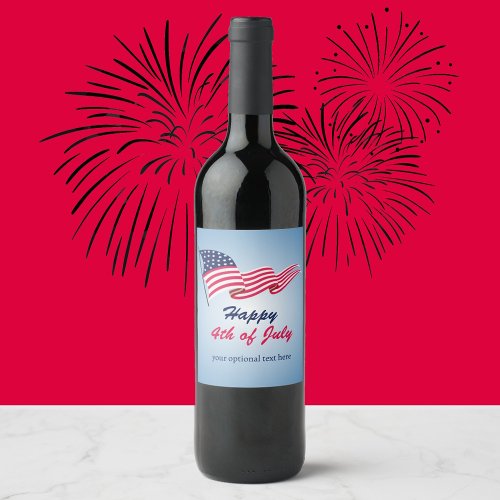 Happy 4th of July with American flag Wine Label