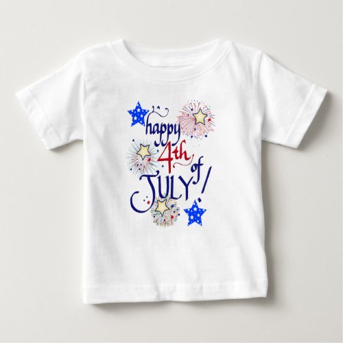 Happy 4th of July with fireworks and stars Baby T_Shirt