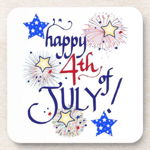 Happy 4th of July with fireworks and stars Beverage Coaster