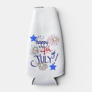 Happy 4th of July! with fireworks and stars Bottle Cooler