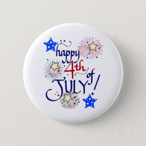 Happy 4th of July with fireworks and stars Button