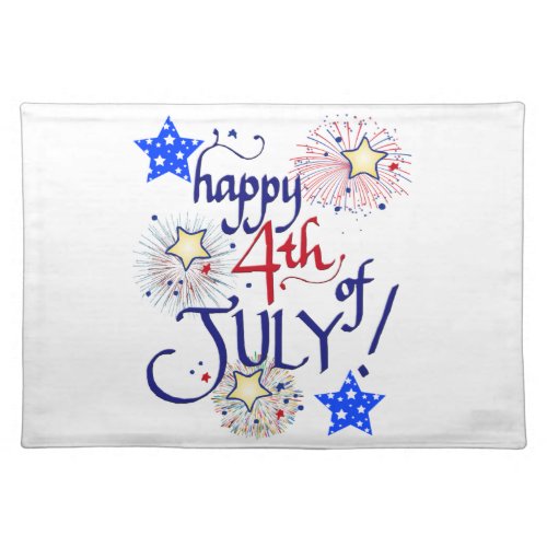 Happy 4th of July with fireworks and stars Cloth Placemat