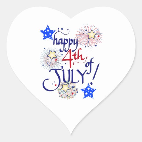 Happy 4th of July with fireworks and stars Heart Sticker