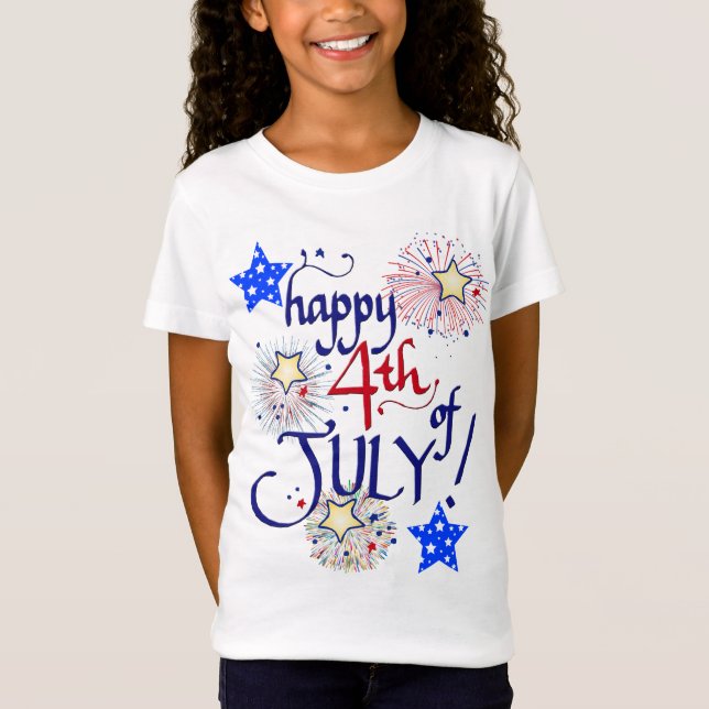 Happy 4th of July! with fireworks and stars T-Shirt (Front)