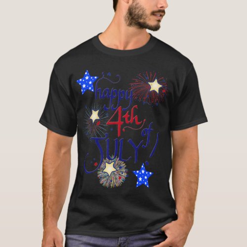 Happy 4th of July with fireworks and stars T_Shirt