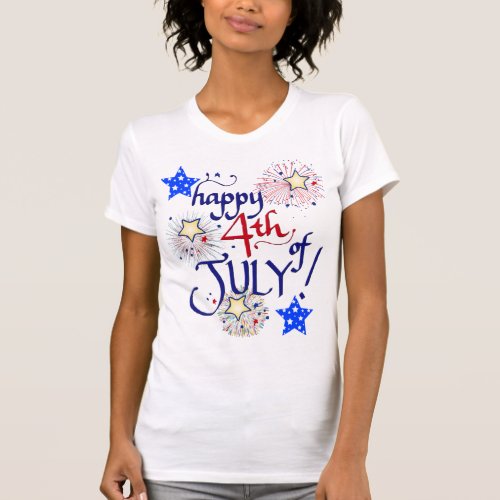 Happy 4th of July with fireworks and stars T_Shirt