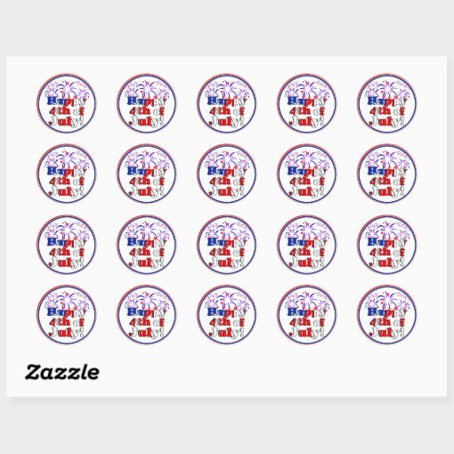 Happy 4th Of July With Fireworks Classic Round Sticker | Zazzle