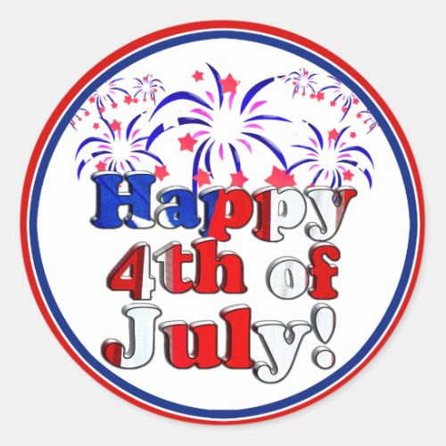 Happy 4th of July with Fireworks Classic Round Sticker
