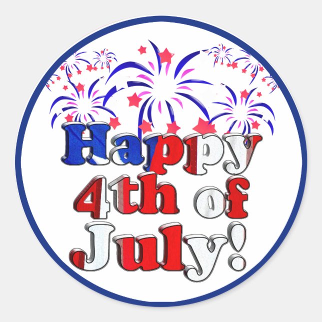 Happy 4th of July with Fireworks Classic Round Sticker (Front)
