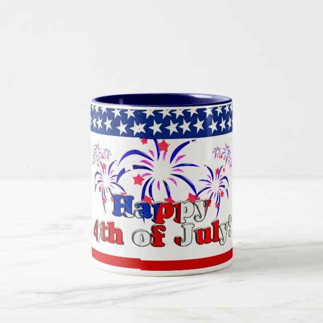 Happy 4th of July with Fireworks Two-Tone Coffee Mug (Center)