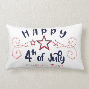 Happy 4th of July with Optional Custom text Stars Lumbar Pillow